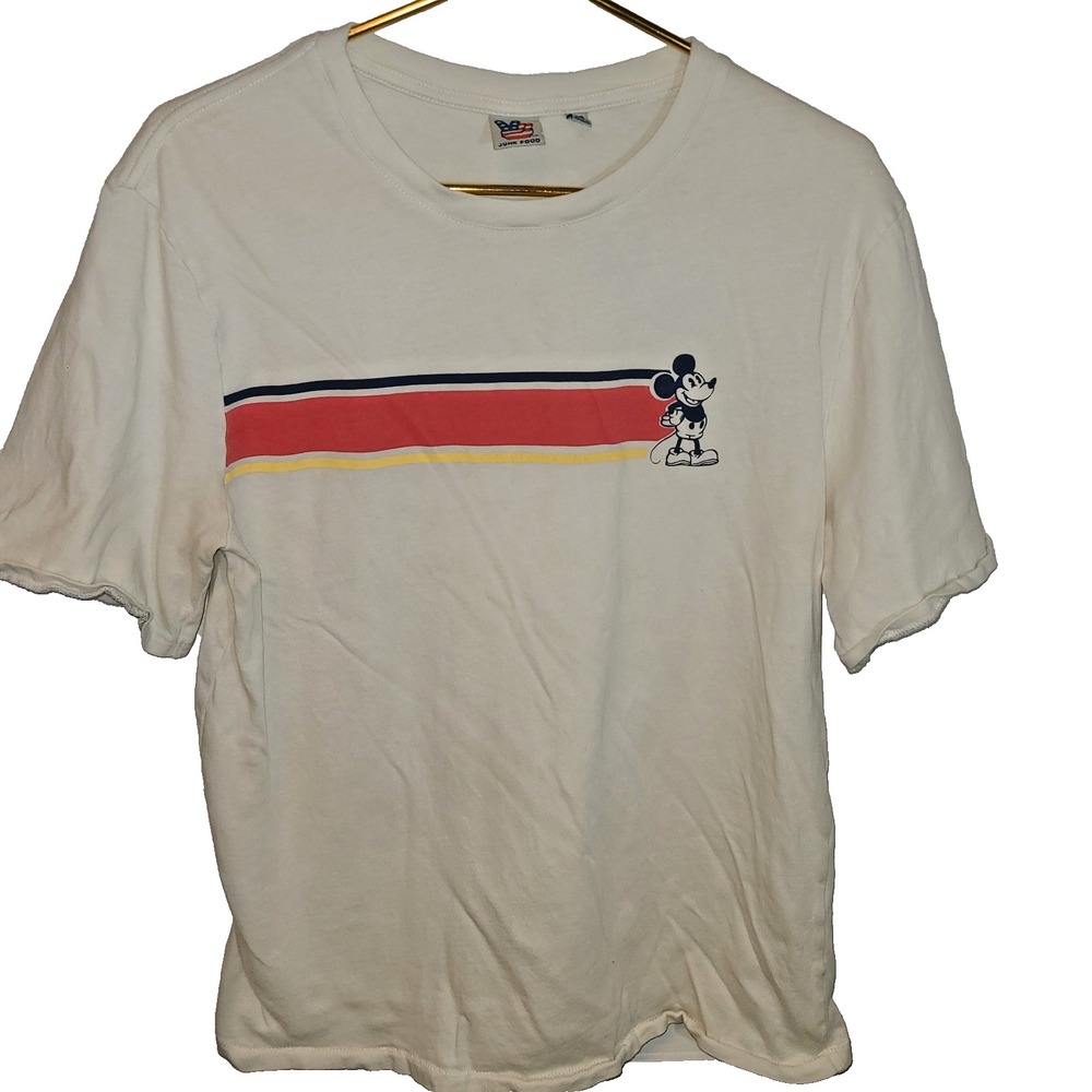 Vtg Junk Food Disney Mickey Mouse Single Stitch T-Shirt Size Med White 3 stripe